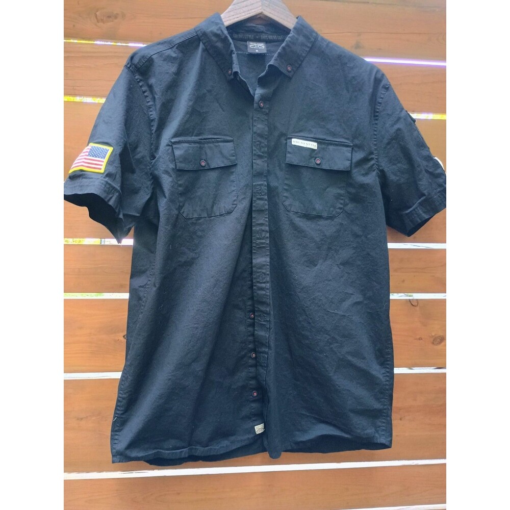Grunt Style Garage Button Down Shirt Men's Size XL Military Black USA Patch